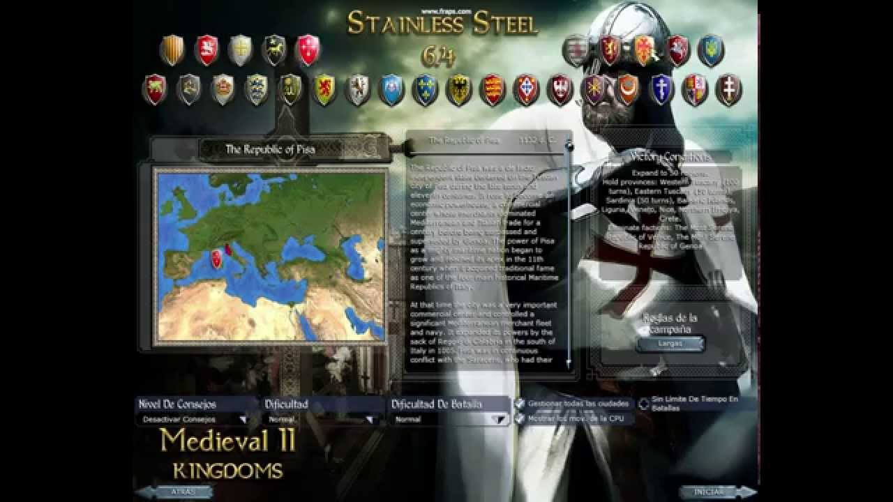medieval 2 total war stainless steel 6.4 (sub mod map adjustment