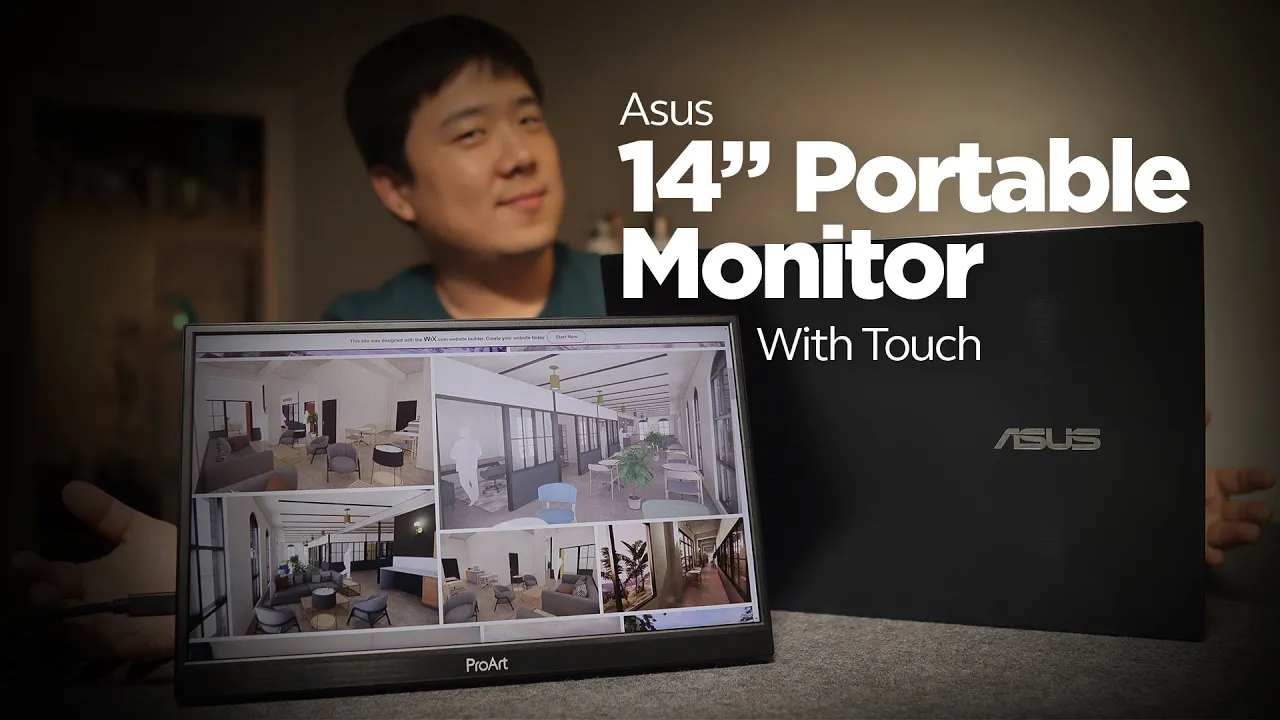 ASUS 14 inches Portable Touch Monitor places on a table