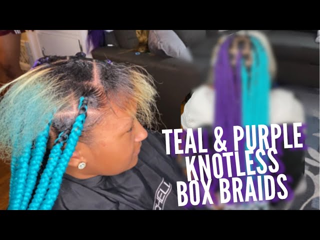 Worst Braiding Hair Ever Purple And Teal Half And Half Knotless Box Braids Litetube Worst Braiding Hair Ever Purple And Teal Half And Half Knotless Box Braids Litetube