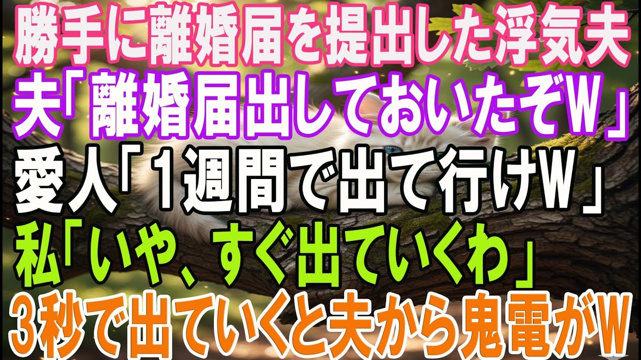 【スカッとする話】勝手に離婚届を提出した夫「離婚届出しておいたぞw」愛人「1週間で出て行けw」私「いや、今すぐ出てくわ」3秒で出ていくと夫から鬼電が