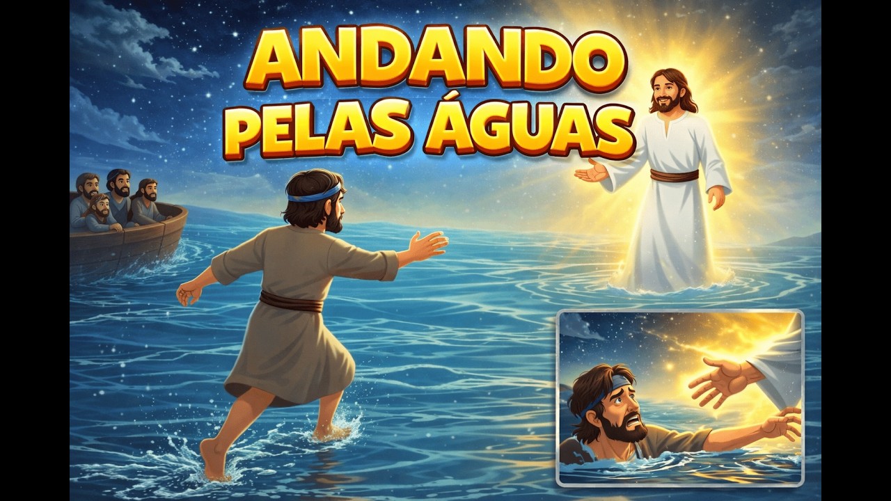 🌊 ANDANDO PELAS ÁGUAS | Pedro Caminha no Mar com Jesus | Música Infantil Gospel