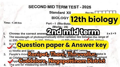 12th biology 2nd mid term question paper answer key 2025 English medium 