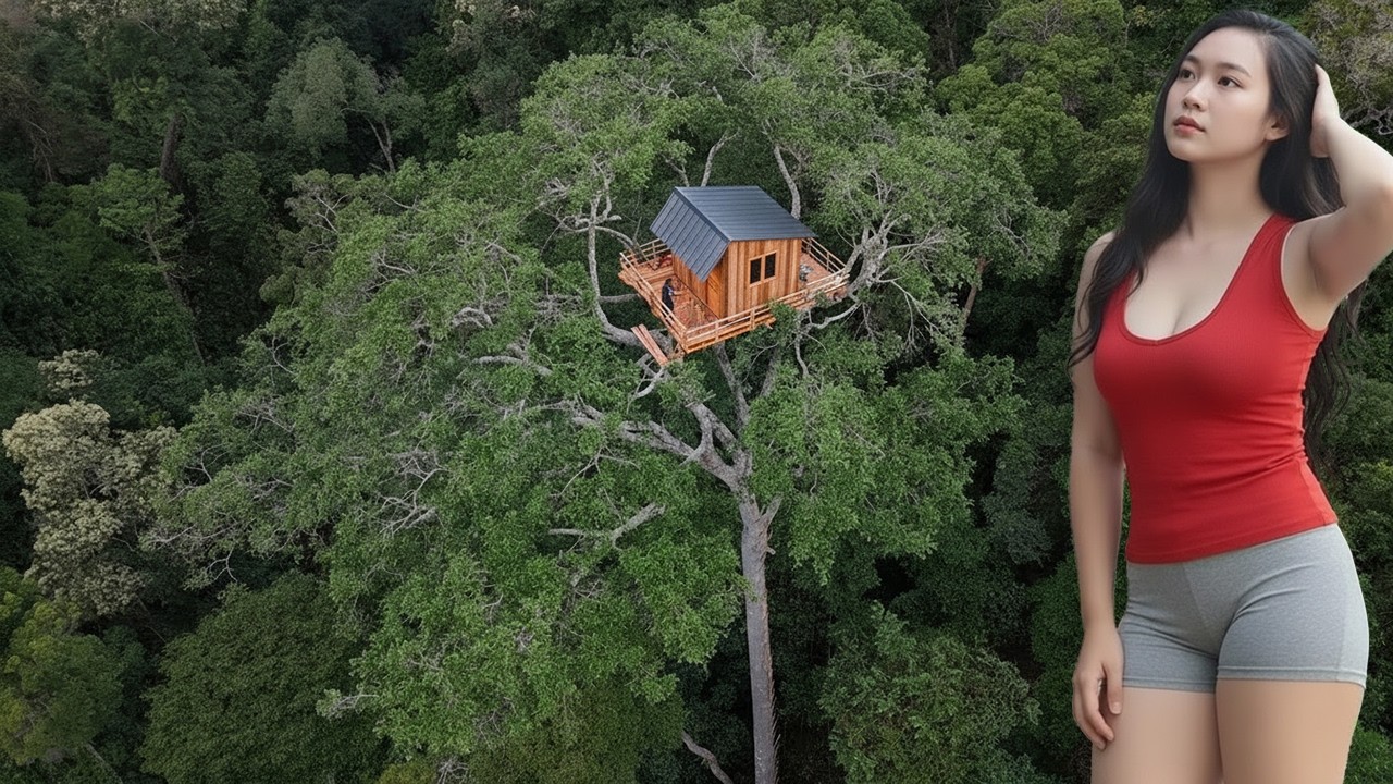 TIMELAPSE - Building and Overnight Alone in a Shelter on a Giant Ancient Tree