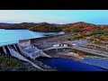 4K Video of DJI Air 3 drone footage over Kennebec River in Maine in the fall during peak foliage