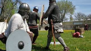 Two small shield walls clash! #vikingreenactor #vikingwarriors