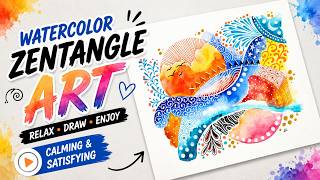 Watercolor Zentangle Art | Colorful Abstract Patterns & Relaxing Ink Drawing