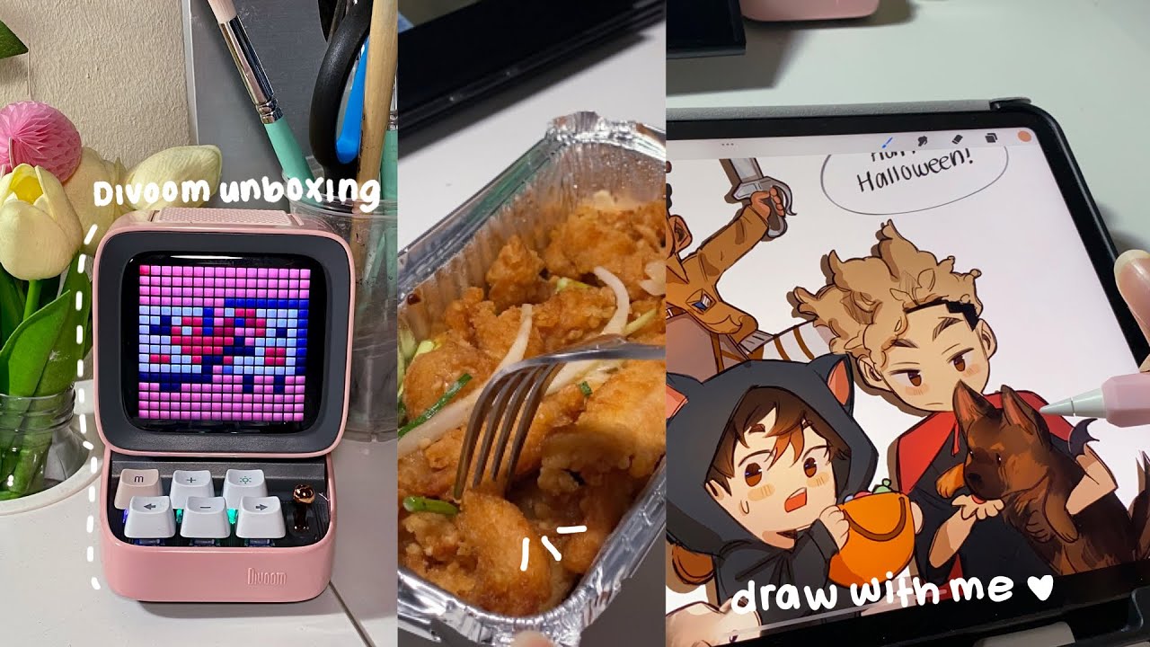 🎃🦇💖mini halloween vlog: Divoom unboxing, draw with me - YouTube