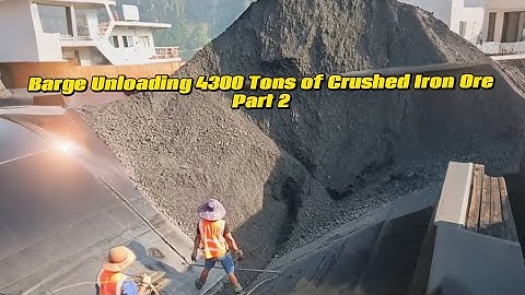 Barge Unloading 4300 Tons of Crushed Iron Ore - Part 2 - Relaxing Video, Smooth Flow - Work on Barge