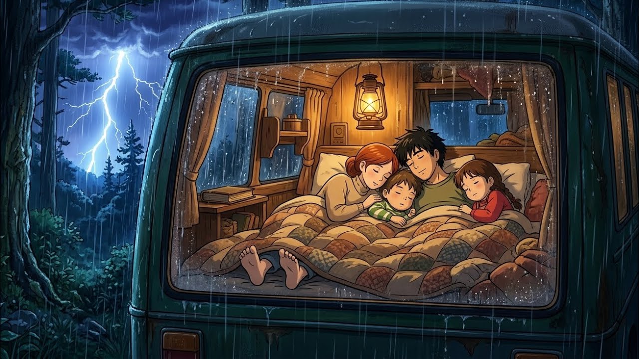 A Rainy Day in Our Mobile Home 🌧️ | Quiet Family Moments | Ghibli Style ...