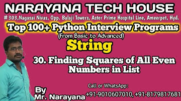 #30: Finding Squares of All Even Numbers in List || Mr. Narayana || Narayana Tech House ||9010607010