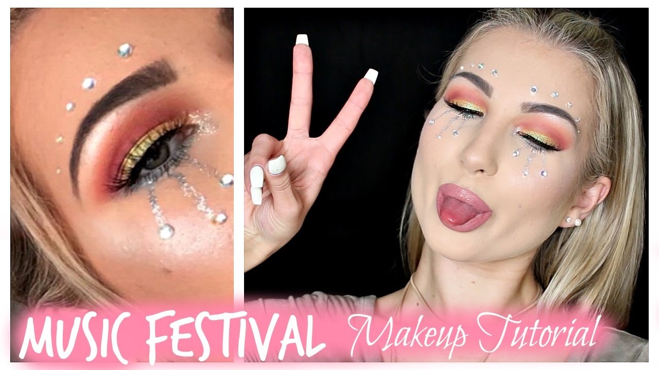 Music Festival Makeup Tutorial Glitter Tears Colorful Eyes Gems