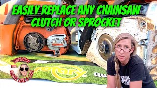 HOW TO EASILY REMOVE THE CLUTCH OR SPROCKET ON ANY CHAINSAW. STIHL ECHO HUSQVARNA JONSERED POULAN