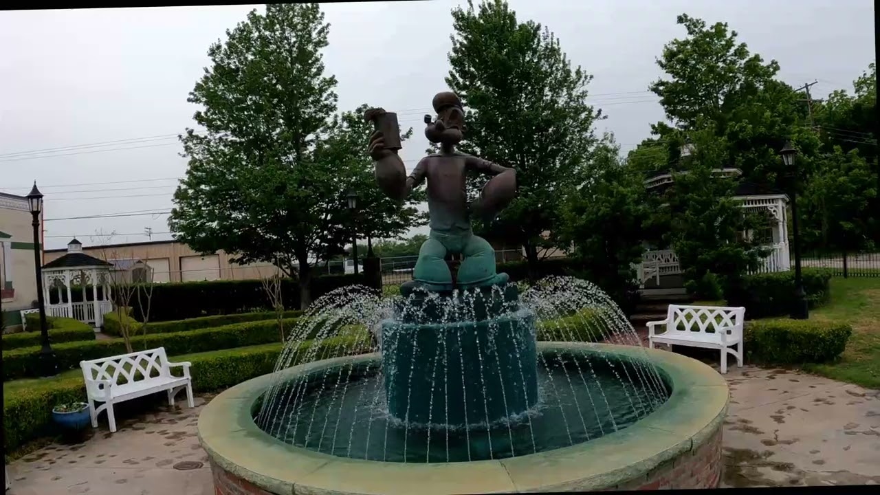 Popeye Statue. Alma AR. Fire Truck, Mural, and Train.