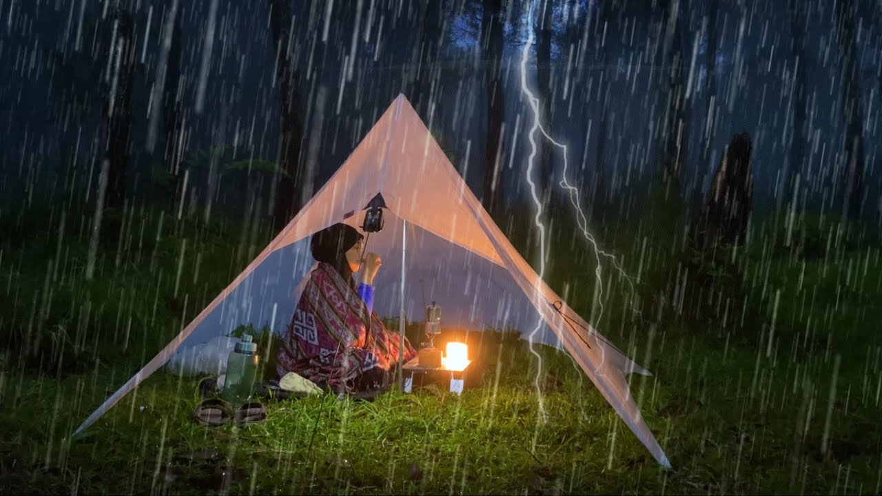 CAMPING IN THE HEAVY RAIN & THUNDERSTORMS • Relaxing In Tent With Rain ...