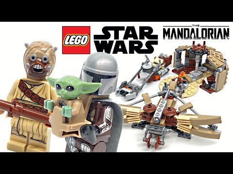 YouTube thumbnail: LEGO Star Wars The Mandalorian Trouble on Tatooine review! 2021 set 75299!