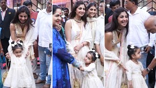 Shilpa Shetty With Cute Daughter Samiksha Arrives at Temple on Occasion of Ram Navami