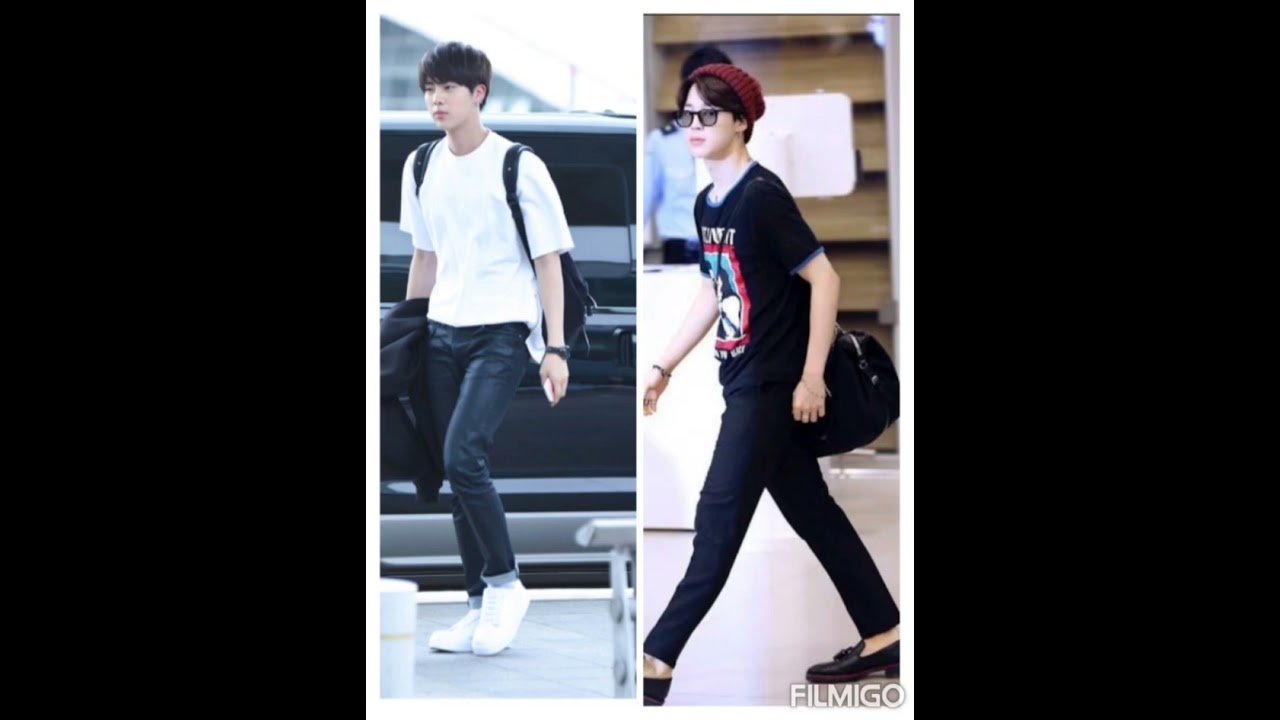 BTS Jin 🆚 BTS jimin airport fashion style 