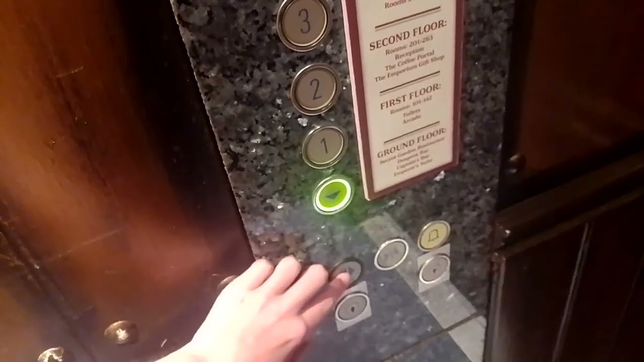 Themed Schindler lifts at Alton towers hotel.