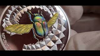 Le Grand Mint, Scarab Beetle, Entoma Full Set, Proof, Ultra High Relief, Coloured, Gold Gilded