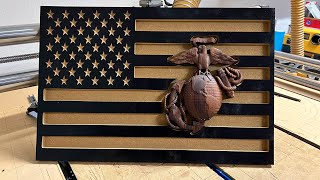 American Flag with 3D USMC Emblem made using the @OnefinityCNC and @vectric on MDF and Walnut