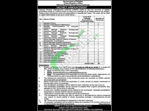 NDMA Jobs National Disaster Management Authority Islamabad Govtjob Pakistan Islamabad Ndma