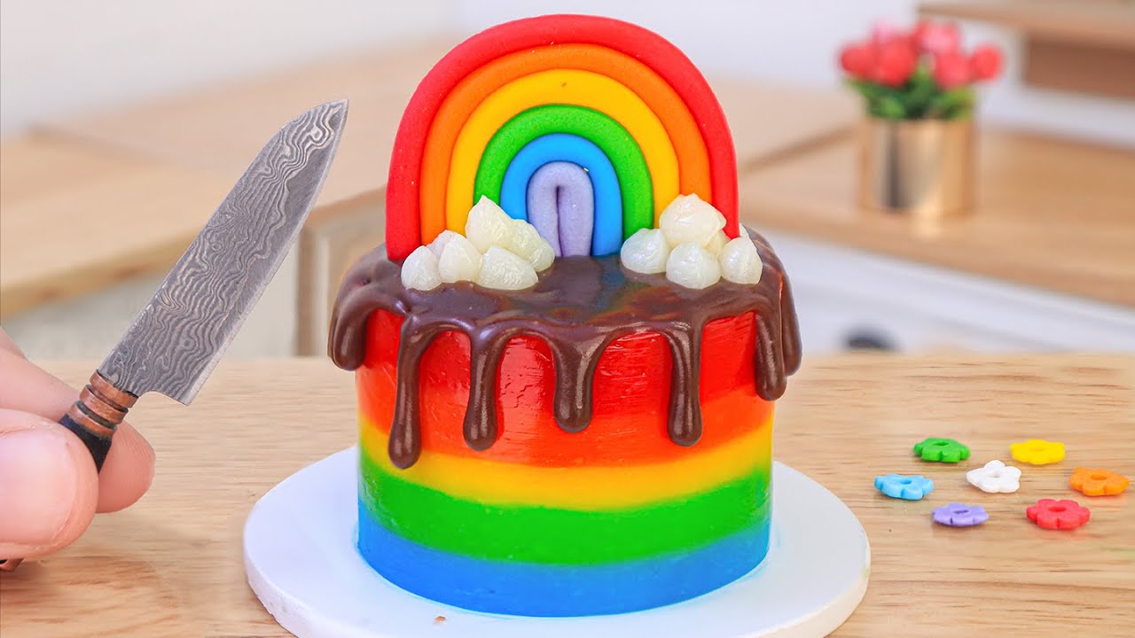 Rainbow Chocolate Cake 🌈🎂 Perfect Miniature Rainbow Chocolate Cake Decorating