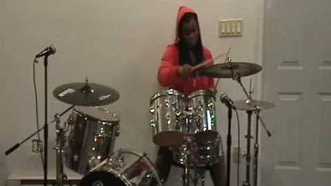 Vickie Caldwell playing the drums