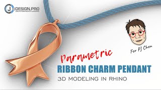 Ribbon Charm Pendant 3D modeling in Rhino. For ​⁠​⁠@PJChenJewelryDesign