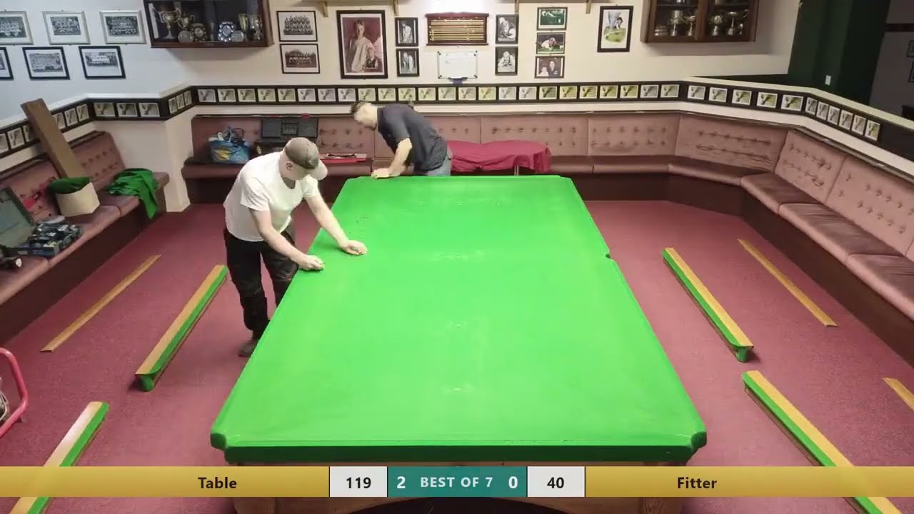 New cloth on the Clarence Snooker Club match table
