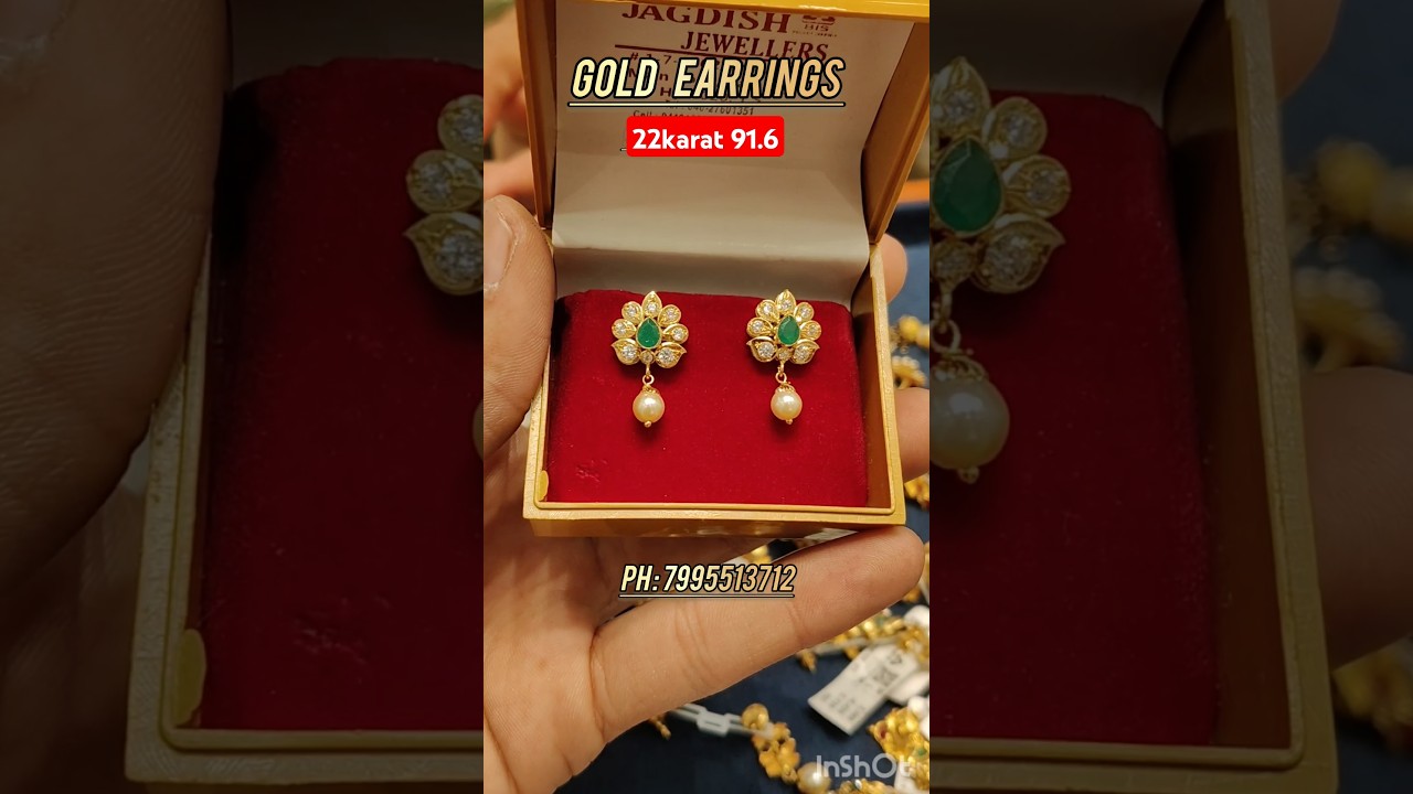 Daily wear gold earrings designs. Pearl drop gold earrings designs with weight and price