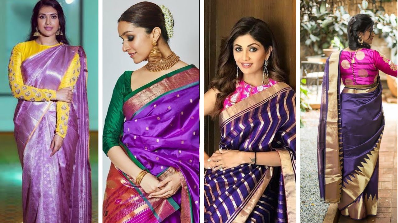Party Wear Ladies Plain Dark Purple Silk Saree, 5.5 m (separate blouse  piece) at Rs 450 in Surat