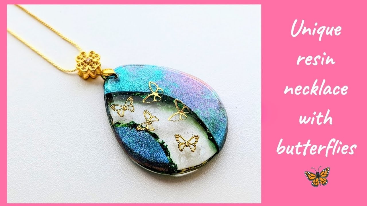 DIY How to make resin necklace at home with butterflies Testing new holographic pigments #tutorial 