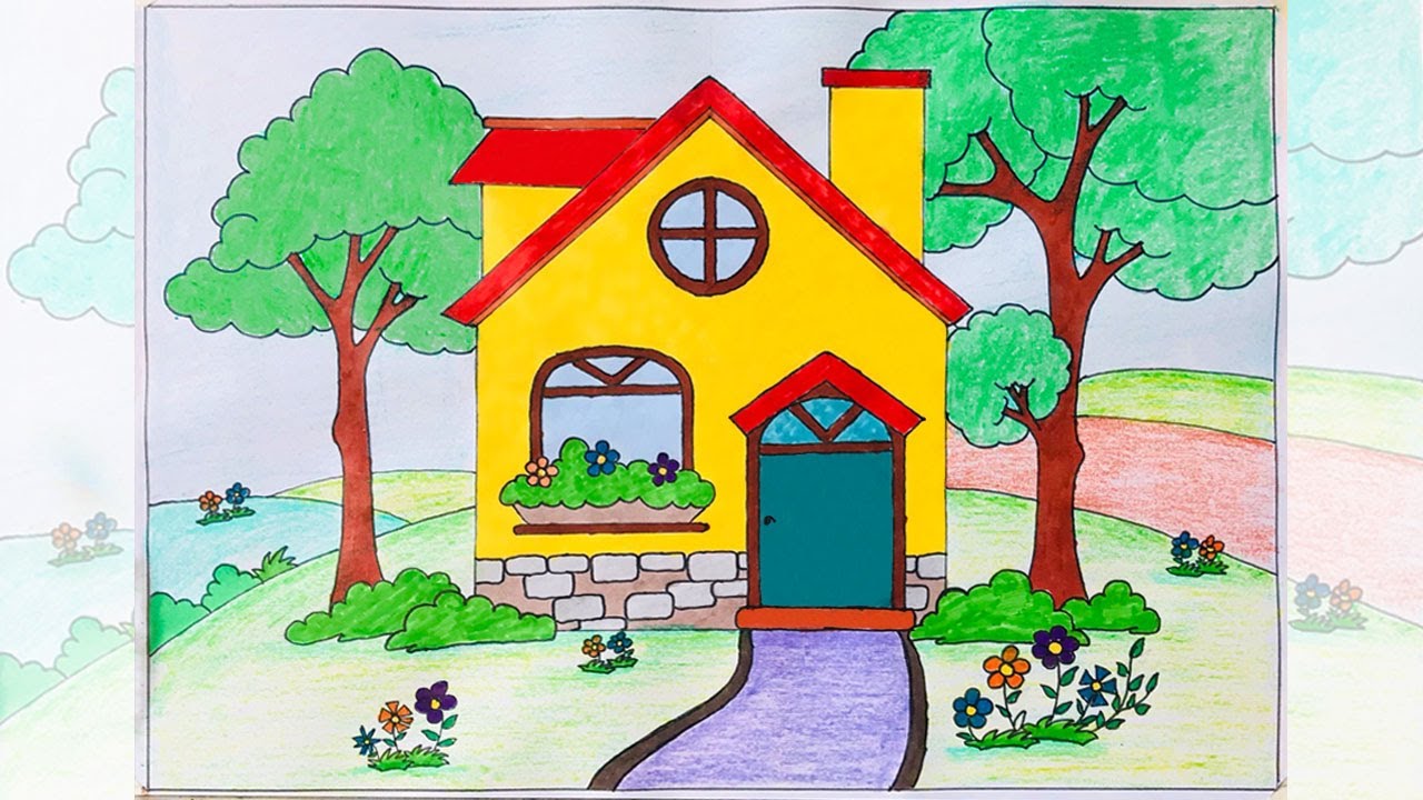 Vẽ Tranh Phong Cảnh Ngôi Nhà | Vẽ Tranh Ngôi Nhà Mơ Ước Của Em - Youtube