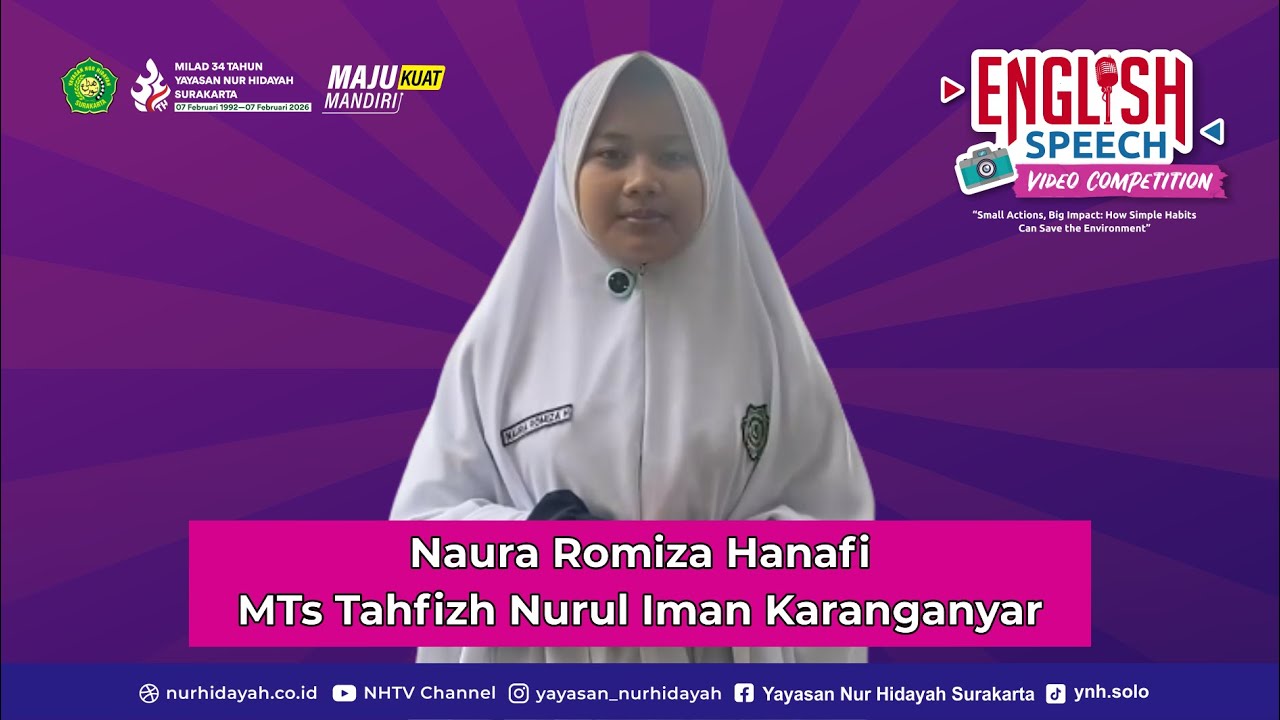 Naura Romiza Hanafi - MTs Tahfizh Nurul Iman Karanganyar | English Speech Video Competition