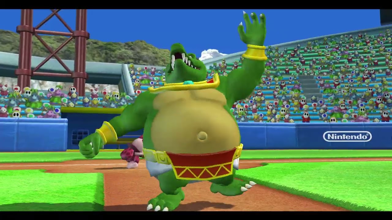 Mario Super Sluggers Bowser Monsters vs Wario Muscles in Mario Stadium Day