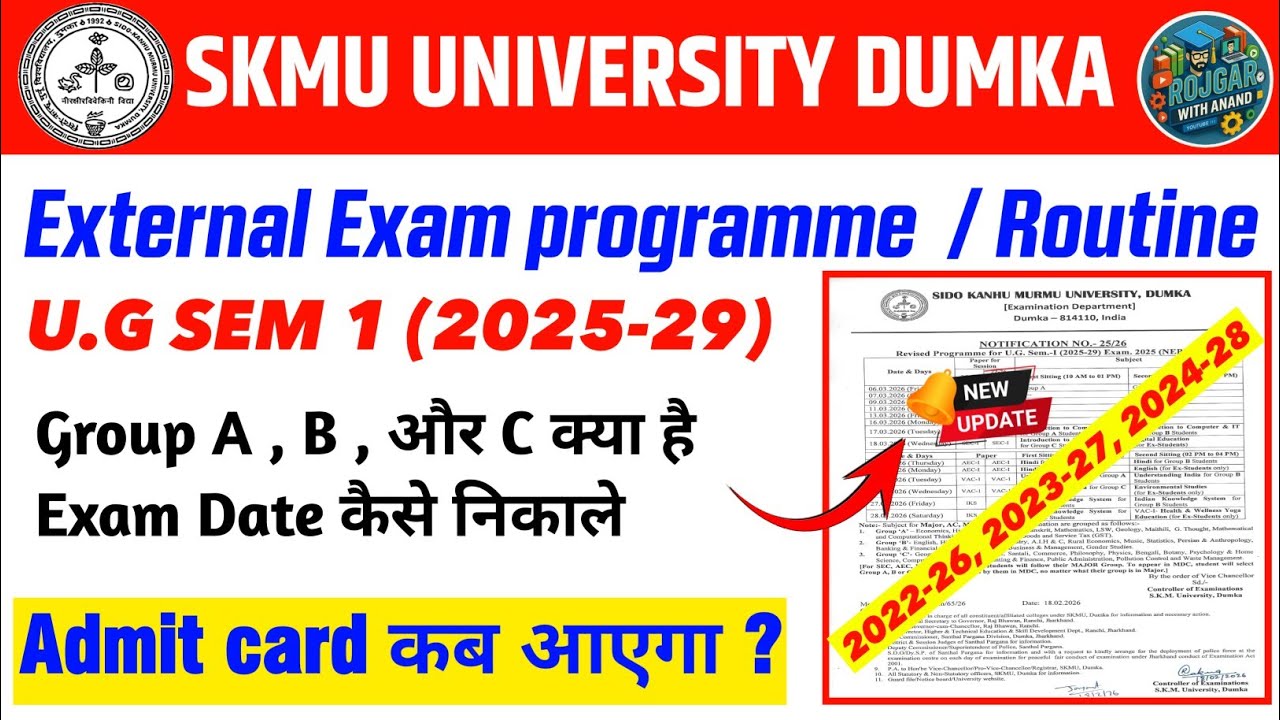 SKMU UG Sem 1 Exam Routine 2025-29 | Group A B C Explained | Admit Card ...