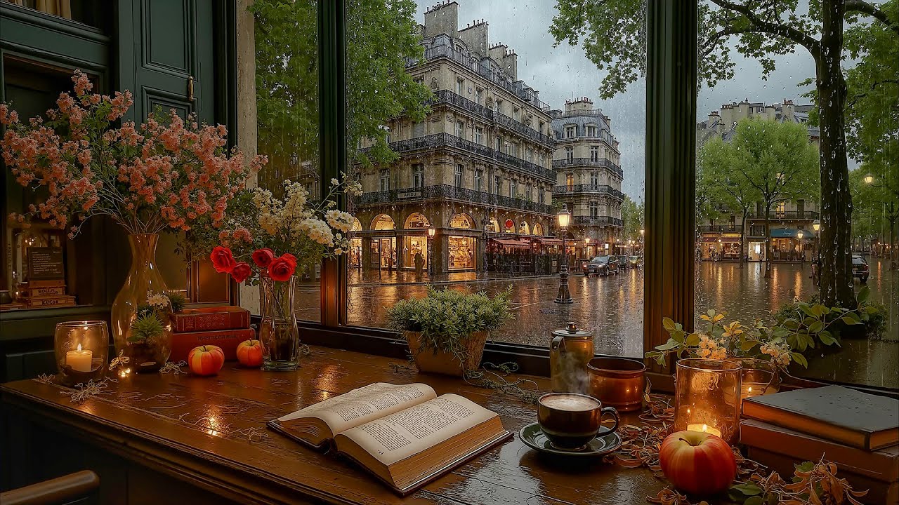 Gentle January Jazz | Cozy Café Ambience with Soft Rain & Books for Reading, Relaxing