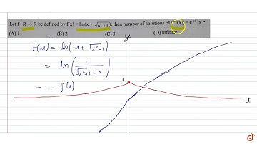 Let  `f: R - gt R` be defined by  `f(x)=In (x + sqrt(x^2+1))` , then number of solutions of  `...