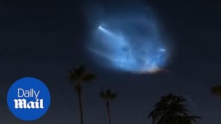 The stunning visuals were created when falcon 9 rocket rose above
horizon and into sunlight before first stage - or main body of sep...