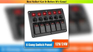 Top 24V 12V 6 Gang Light Toggle Switch Panel Buttons Circuit Control With Fuse LED Indicator Car Ac
