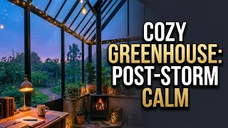 Cozy Glass House Ambience • Blue Hour, Soft Fire &amp; Night Crickets