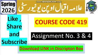 ⏩ AIOU Code 419 Solved Assignment No.3 & 4 Spring 2026 || Education || Bachelor BA/B.Com/ADP