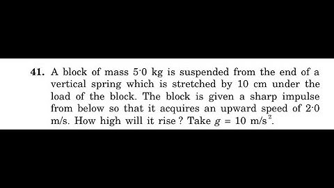 A block of mass is suspended from the end of a vertical spring which is stretched by under the lo