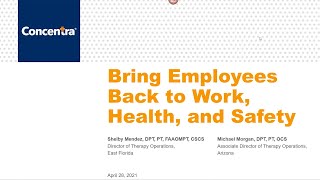 Bring Employees Back to Work, Health, and Safety
