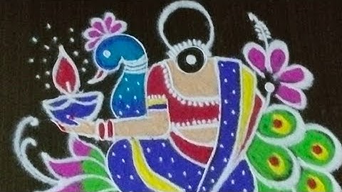 Easy girl rangoli design for Diwali 2025/peacock rangoli kolam with dots/sankaranti@NSchannelrangoli