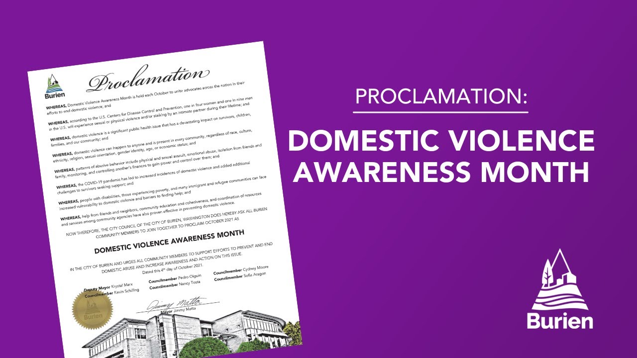Domestic Violence Awareness Month Proclamation, October 4, 2021 - YouTube