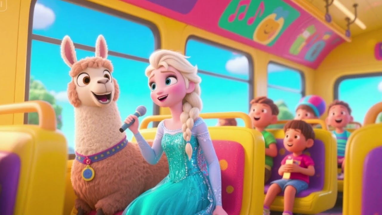 “Elsa & Llama’s Yellow Bus Ride! 🚌❄️🦙 Fun on Wheels!”