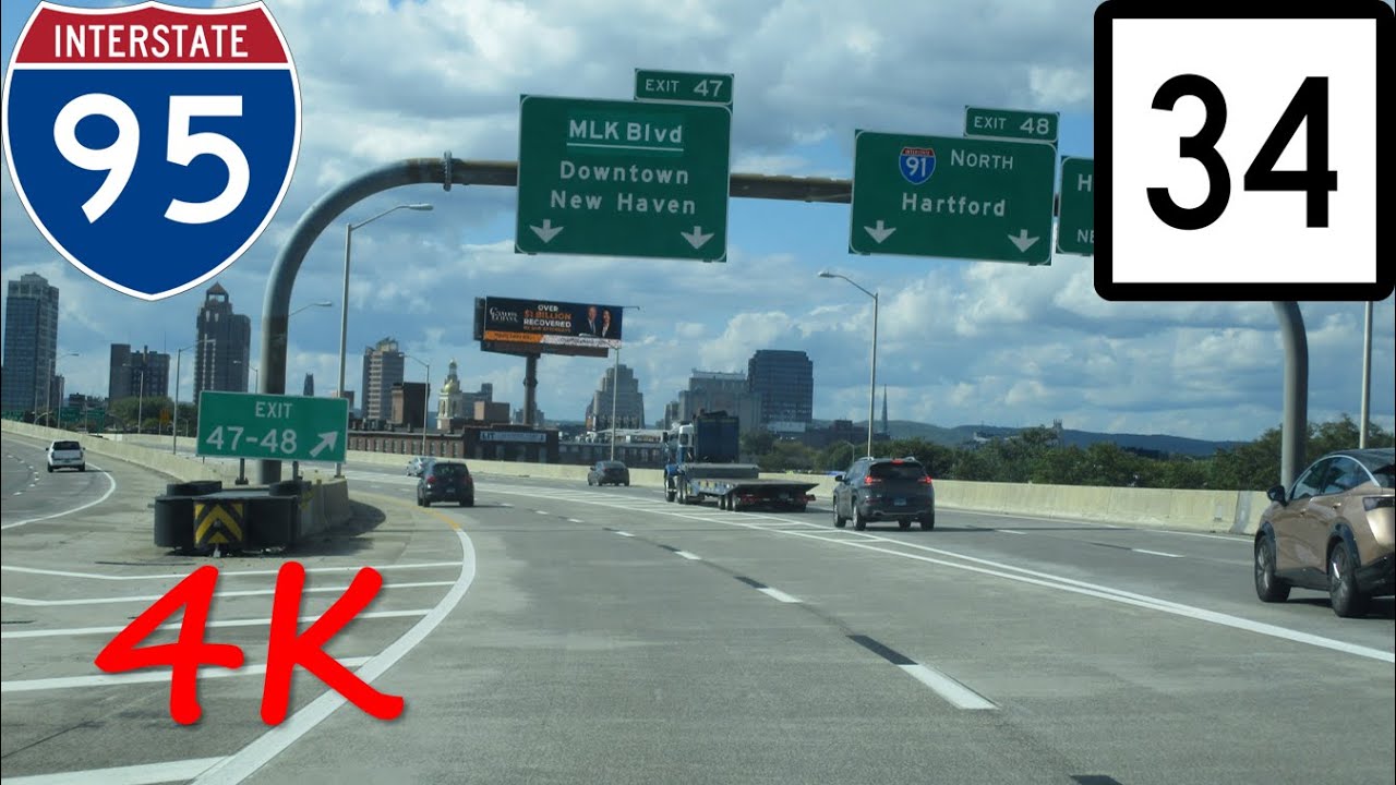 ⁴ᴷ Oak Street Connector & Downtown New Haven, CT westbound [4K VIDEO]