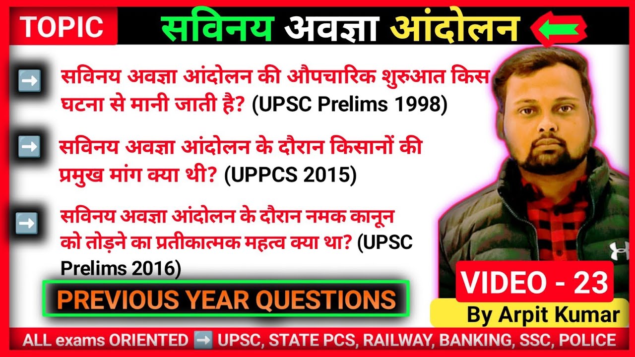 सविनय अवज्ञा आंदोलन (PYQs) | Civil Disobedience Movement Important Questions | 