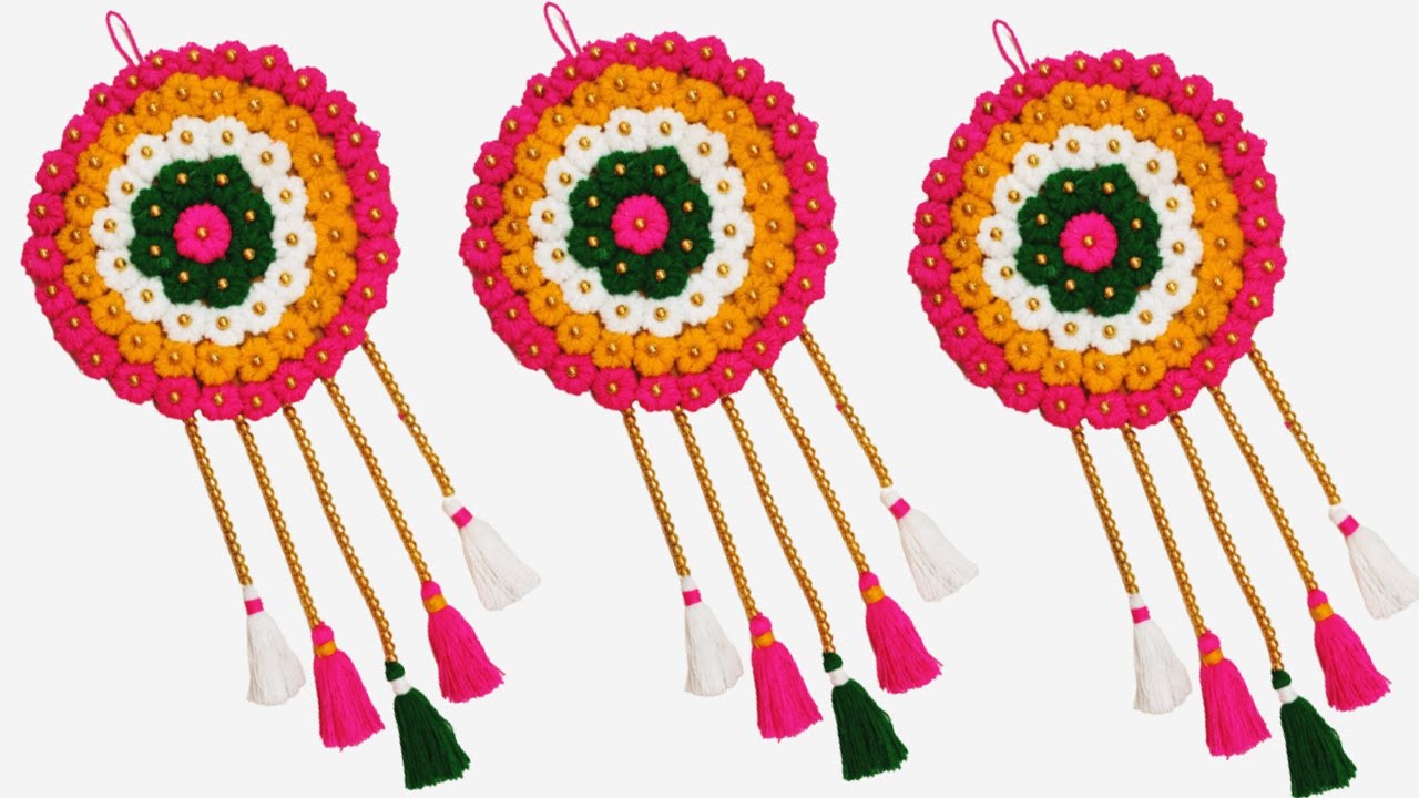 DIY Easy Woolen Flower Wall Hanging, Woolen Thread Wall Hanging Craft